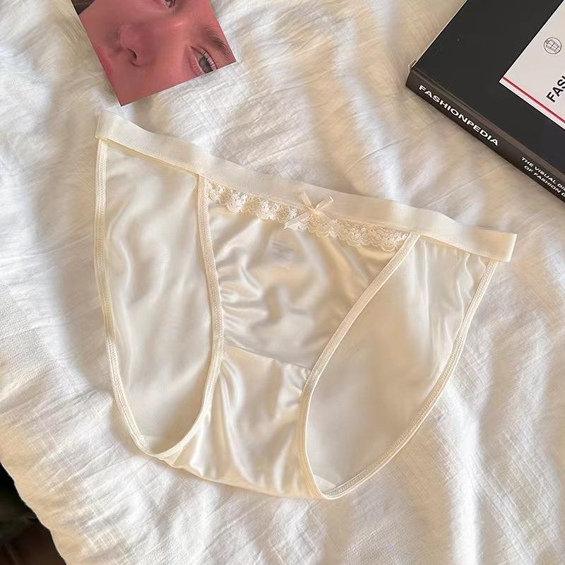 Women's New High Slit Satin Lace Sexy Comfortable Breathable Cotton Bottom Crotch Mid Waist Underwear