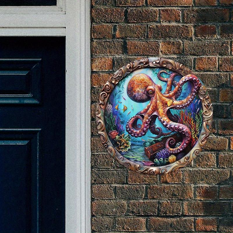 Прочная деревянная табличка «Венок с осьминогом», устойчивая к царапинам, декор для помещений и улицы, идеальный подарок на День святого Валентина