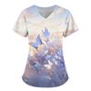 Women's T-shirt V-neck Nurse Uniform Commuting Comfortable Short Sleeved Butterfly Printed T-shirt for Women