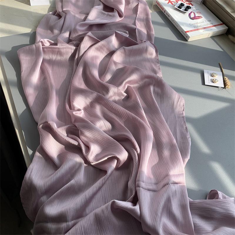 2023 Natural Wrinkled Solid Color Long Crepe Silk Scarf WJA14