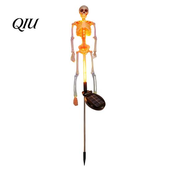 Halloween Trick or Treat Route Lighting 3D Skeleton Solar Garden Lamp, Spooky Human Pathway Waterproof Lawn Stakes for Cemetery Lights, Resin Outdoor