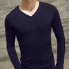 Мужская рубашка однотонная пуловер повседневная с V-образным вырезом с длинным рукавом приталенная осенняя базовая рубашка для повседневной носки