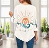 Ladies Plus Size Three Quarter Sleeve Top Pointed Hem Breathable Loose Casual For Daily Commute