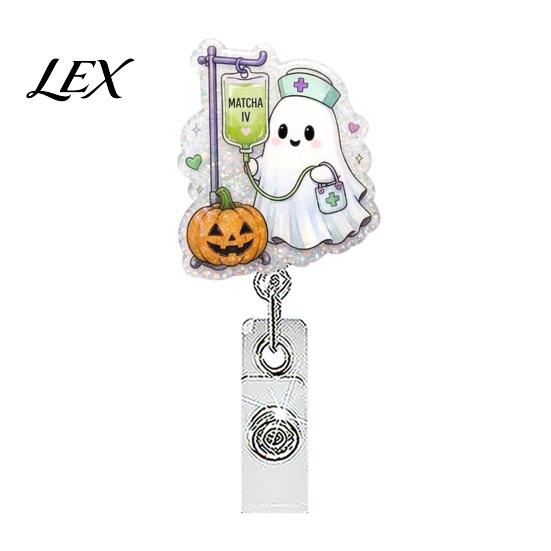 Retractable Badge Holder Halloween Reel, Ghost Black Cat And Pumpkin Design, Acrylic Id Reel 360 Degree Rotating ID for Nurses Office Staff Decor