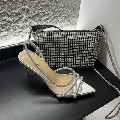 2025 Новые Весенние Женские Сандалии на Высоком Каблуке с Блестками и Стразами, Острый Носок, Прозрачные Шлепанцы, Натуральный Цвет, Кристальный Декор