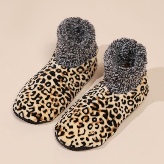 1 Pair Women Leopard Floor Socks Autumn Winter Non-slip Men Women Soft Fluffy Thick