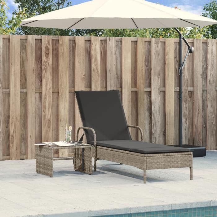 VidaXL Chaise longue avec roues et coussins gris clair résine tressée, lit de bronzage, chaise longue inclinable, lit de 368313
