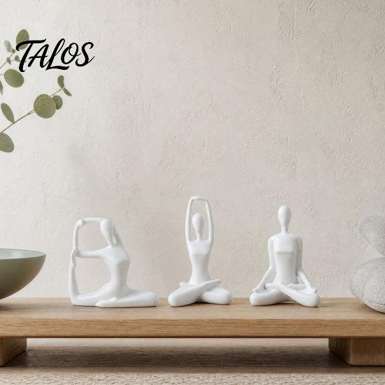 Набор из 3 абстрактных скульптур танцующих фигур йоги Talos, Полая фигурка танцовщицы с глянцевым золотым, матовым серебристым, черным и телесным покрытием, Современный декор для рабочего стола, спальни, гостиной
