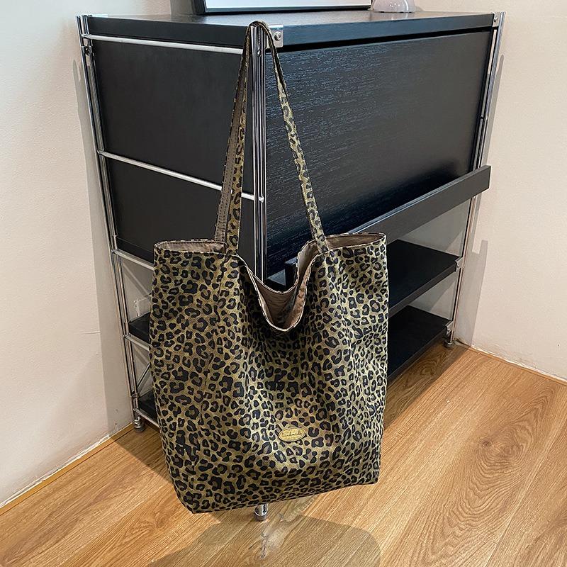 Двусторонняя холщовая сумка с леопардовым принтом, сумка через плечо, сумка большой вместимости, сумка-тоут большой вместимости