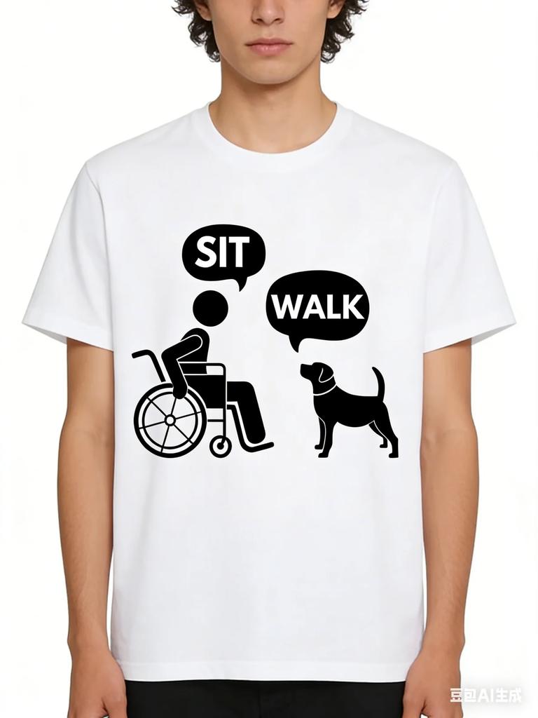 Funny Reverse Dog ComUnisexd Cotton TShirt for Adults Kids Wheelchair User Walking Dog While Sitting Humorous Imaginative Design