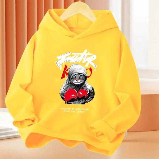 Детские толстовки с забавным милым котом и принтом животных, пальто с капюшоном, модная спортивная одежда на весну и осень для мальчиков и девочек