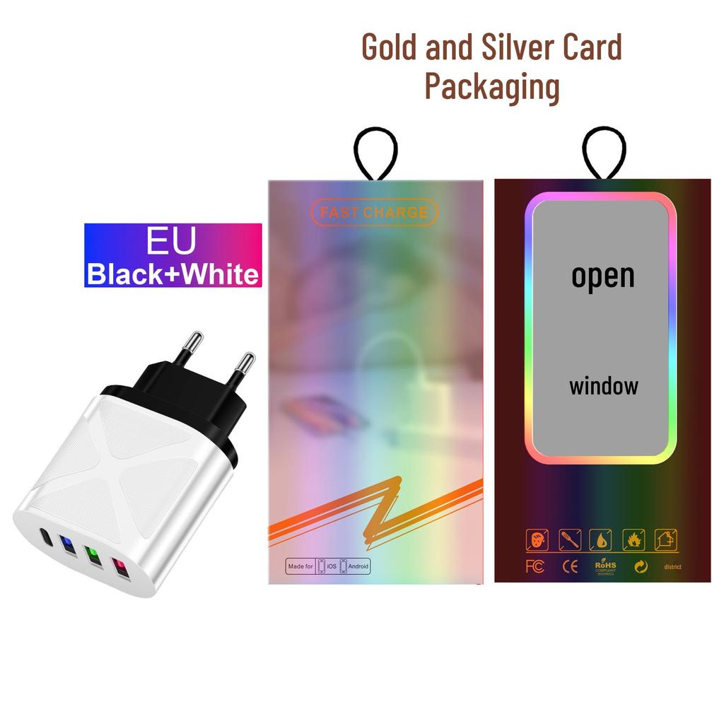 Multi-Port Travel Charger: 3 USB, Type-C, 5V2.4A EU/US/UK Standards