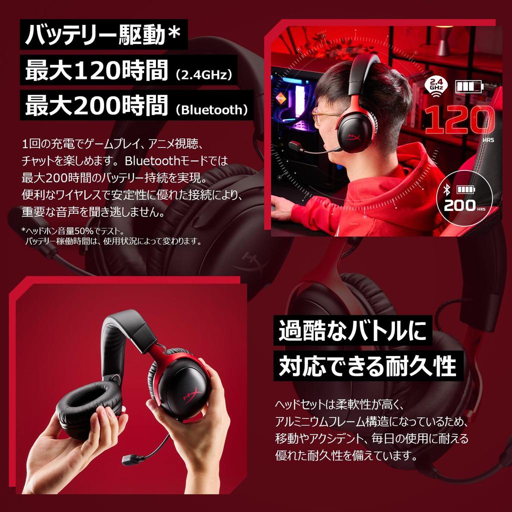 HyperX Cloud III S Wireless Gaming Angled 53mm DTS Spatial Up to 120 Hours of Continuous Nintendo Black Headset, 2.4GHz Bluetooth, Drivers,