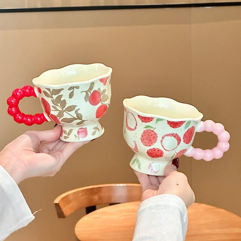 Ins Wind Cute Fruit Ceramic Mug Girls High Value Ceramic Water Cup Children's Breakfast Cup Birthday Gift