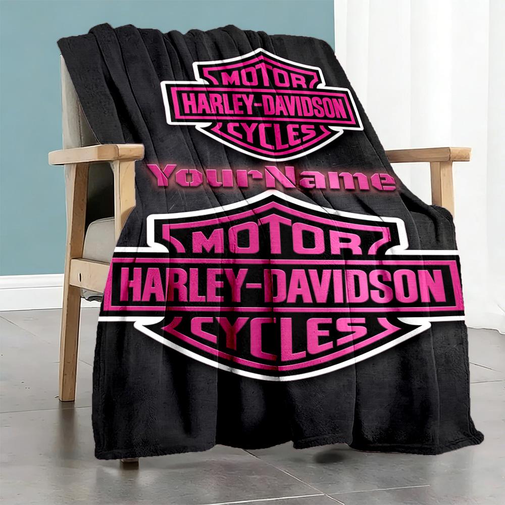 Harley-davidson Motorcycles Customize Your Name Blanket Throw Customizable Blanket Ultra-Soft Perfect for Office Chair Living Room Office Picnics
