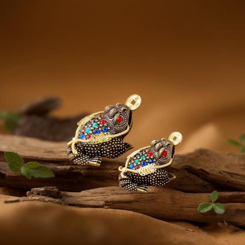 1/2Pcs Copper Money Frog Ornament Brass Money Frog Statue Feng Shui Three Legged Wealth Toad Golden Chinese Luck Figurine