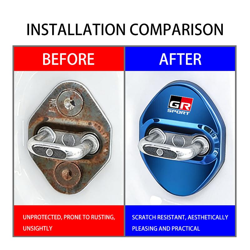 OKBY5 For Toyota 4PCS Car Door Lock Cover Stainless Steel Protection Accessories Camry Highlander C-HR Hilux Vios Rav4 Prius Yaris TRD