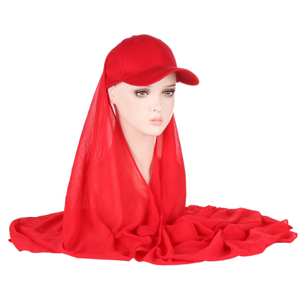 New Fashion Solid Color Scarf Cotton Baseball Cap Integrated Scarf Hat Muslim Hijab