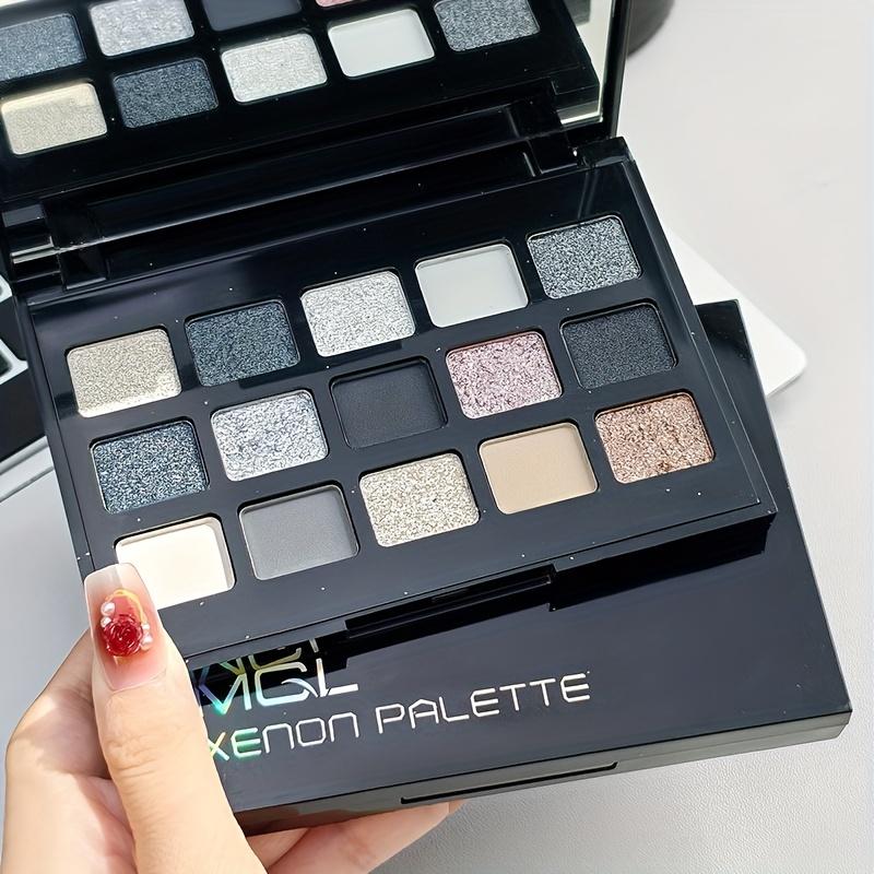 Палетка теней для век 15 цветов Матовый и шиммерный финиш, Смоки панк макияж с блестящими акцентами, Смешанные оттенки для повседневного и особого случая