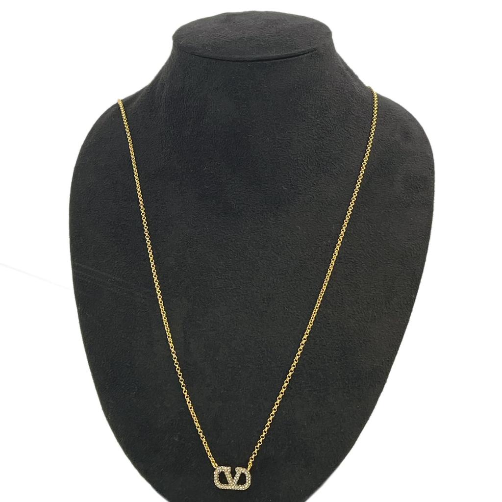 V Logo Signature Metal Crystal Necklace Pendant 5W2J0Q37 YCW MH5 [Valentino] Gold/Clear [Item]