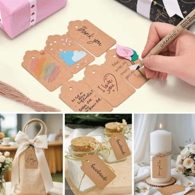 100 шт. с веревочками Крафт-бумажные подвесные бирки DIY Картонная упаковочная этикетка Пустые карточки для упаковки подарков Декор для упаковки конфет