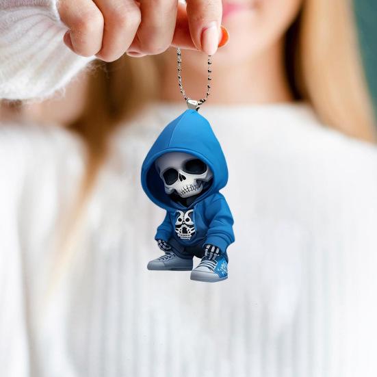Hoodie Skull Acrylic Hanging Decoration Home Indoor Christmas Tree Car Rearview Mirror 2D Flat Dog Cat Hanging Ornament Cartoon Animal Pendant