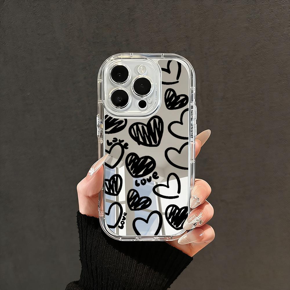 Чехол для телефона iPhone 17 16 15 14 13 12 11 Pro Max XS X XR 7 8 Plus Зеркало для макияжа Ударопрочный Мягкий Популярный Милый Любовь Сердце Чехол