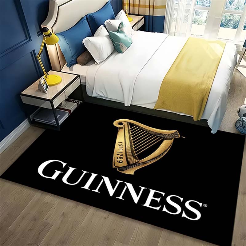 Black Guinness Golden Harp Logo Print Area Rug, Soft Non Slip Floor Mat Bar Living Room Bedroom Home Decor Carpet