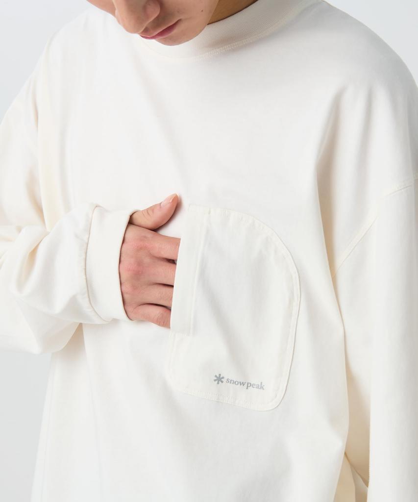 Snow Peak Organic Mercerized Long Sleeve for Men and Women GREIGE M T-Shirt CS-26SU005 - Long-sleeved T-shirt -