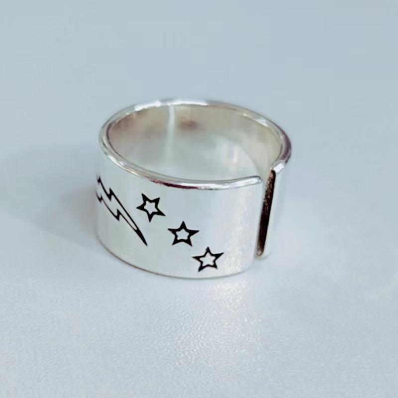 Korean Version of Forest Style Lightning Five-pointed Star Ring Women's Fashionable Smiling Face Open Ring