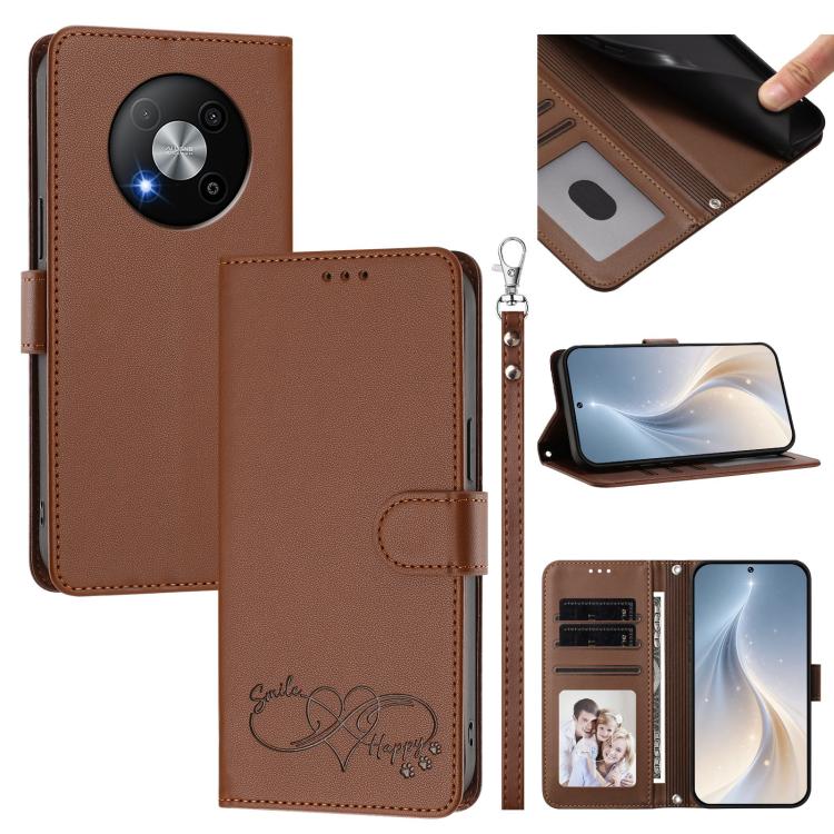 Happy Heart Pattern Magnetic Closure Vegan Leather Phone Case With Wrist Strap For ZTE Blade A56 4G