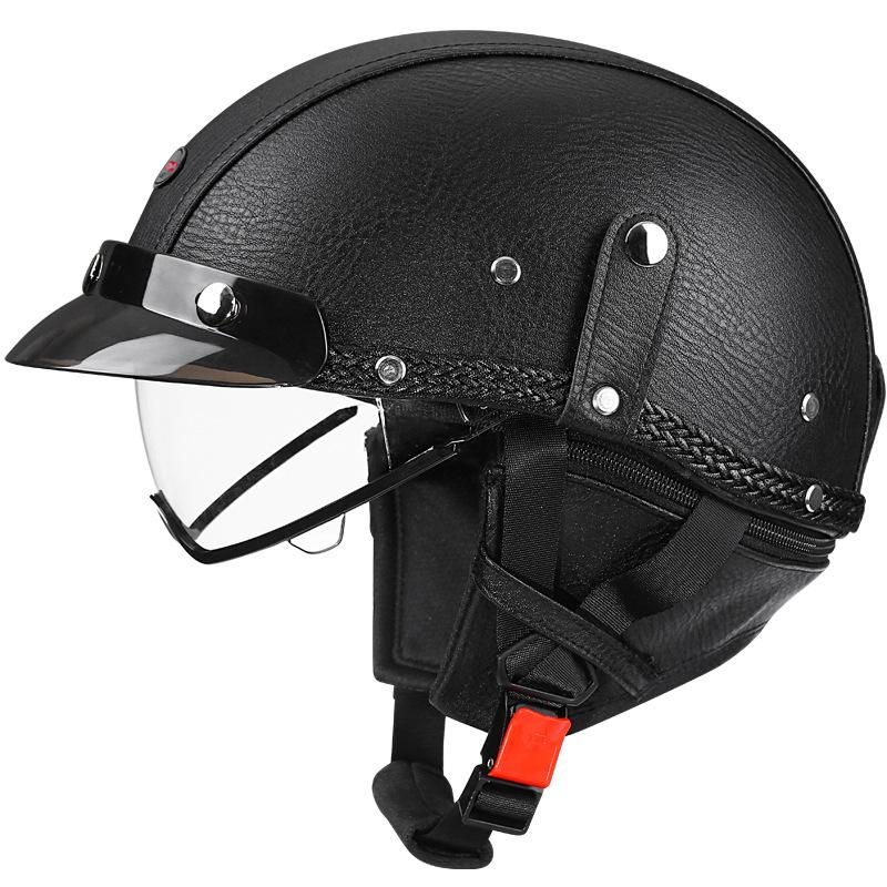 Ретро Мотошлем Одобрен DOT Встроенные Солнцезащитные Очки Casco Moto Шлем Съемная Внутренняя Подкладка Винтажный Немецкий Половинчатый Шлем