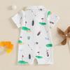 Baby Boy Girl Golf Romper Half Button-up Lapel Neck Short Sleeve Bodysuit Summer Clothes