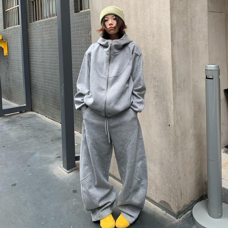 Mens Retro American Style Hooded Zip-Up Sweatshirt Loose Fit Cotton Blend Streetwear