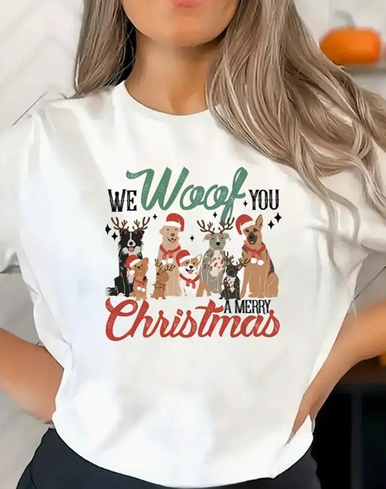 Christmas Dog Graphic T-Shirt - Casual Xmas Festive Holiday T-shirt