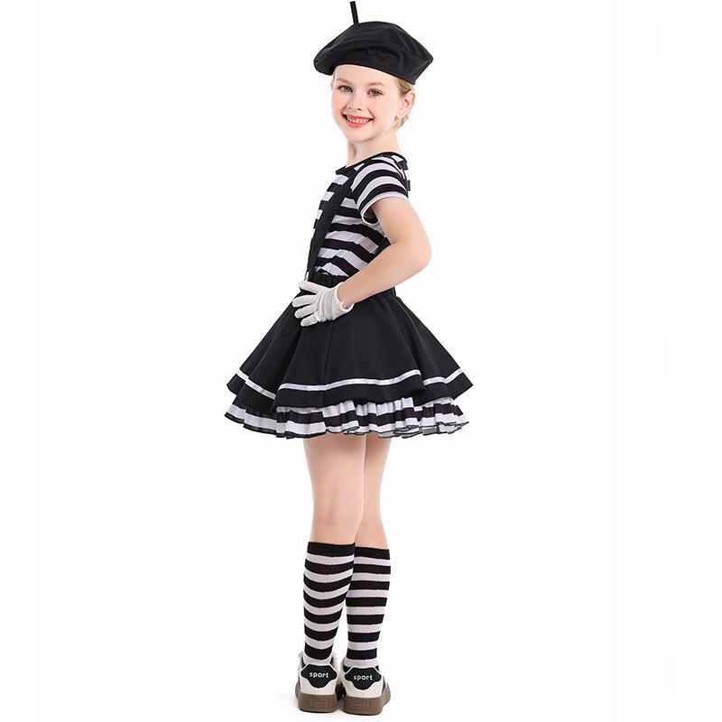 Mime Clown Costume for Girls - June 1st, Halloween, Stage Performance