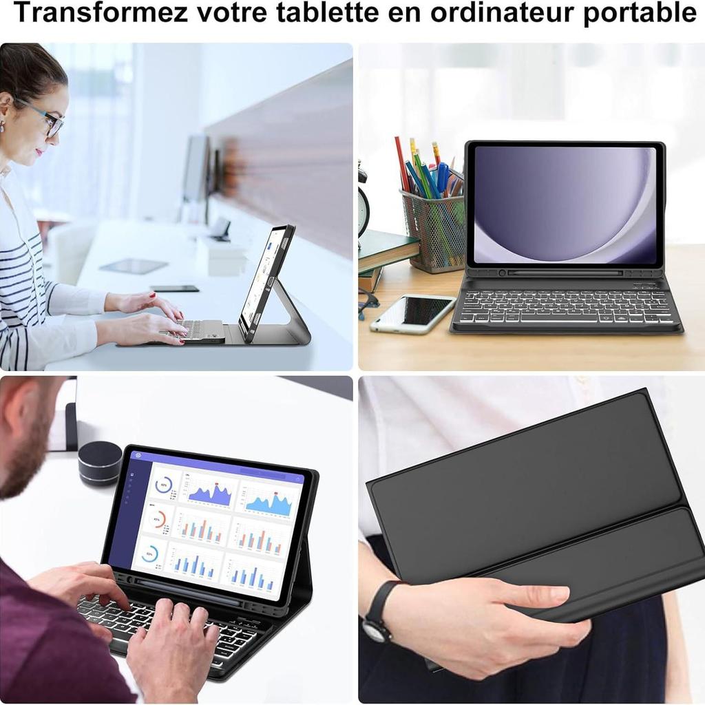 Samsung Tablet A9+ Bluetooth Keyboard Case with Backlit French Layout and Magnetic Attachment