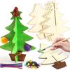 70pcs, Wooden Drawing Board Handmade Christmas Crafts Set DIY Three-dimensional Christmas Tree Painted Wood Chips Set
