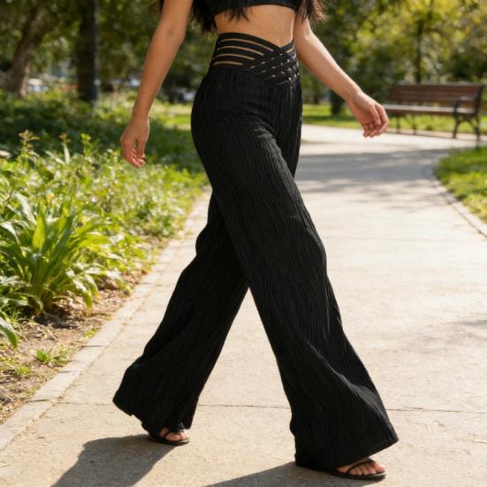 Расклешенные брюки больших размеров для женщин, V-образный вырез, высокая талия, брюки-клеш, повседневные брюки в стиле бохо с жаккардовым узором.