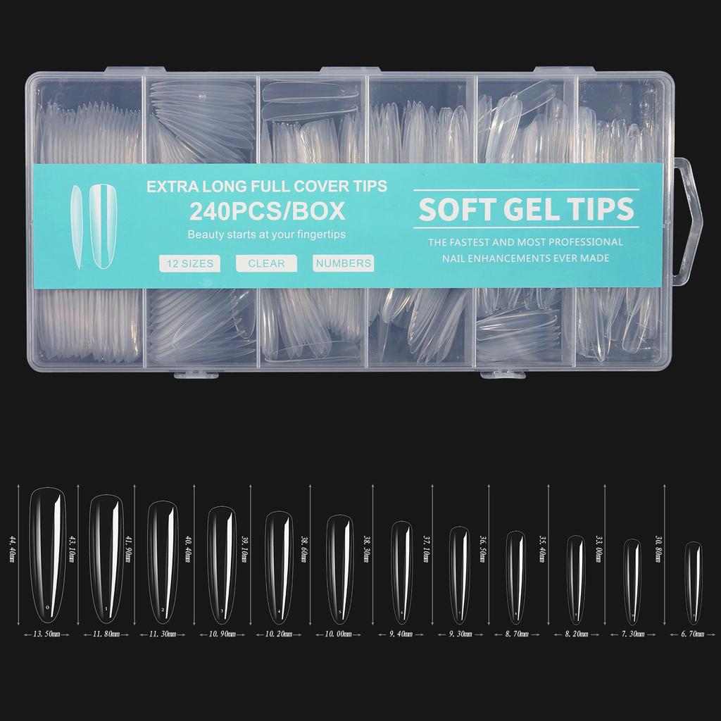 Супер длинный накладной ноготь для дизайна ногтей Water Pipe, 240 штук, в коробке, прозрачная наклейка Xxxl, джинсовая ткань