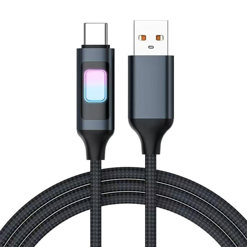 Плетеный USB-C кабель 100 Вт с быстрой зарядкой и цветным дышащим светом для Apple и Huawei 15/17
