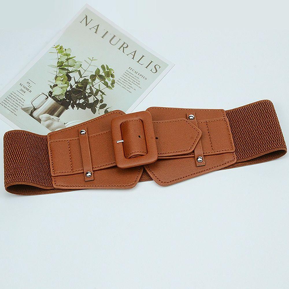 Elastic Skirt Canvas Sweater Dress Female PU Belt Cummerbunds Women Waistband Waist Belt