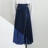 Vintage Blue Denim Skirt Women Korean Irregular Long Jeans Skirt Korean High Waist A Line Pleated Skirts Long For Female