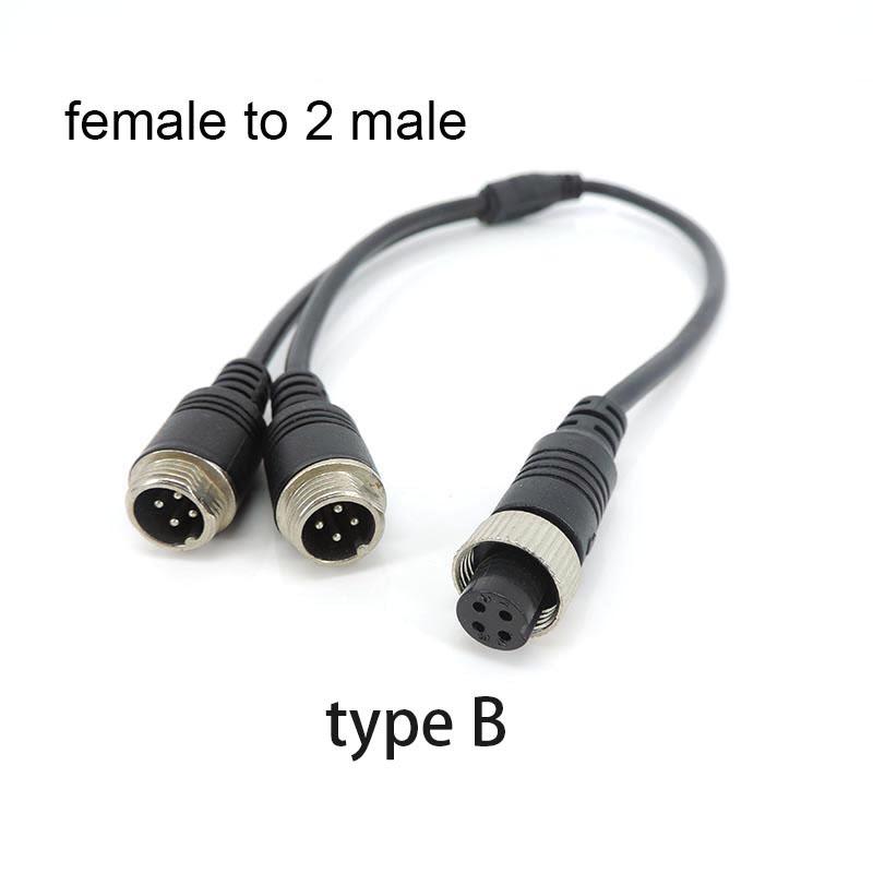 M12 4Pin Y Splitter Aviation Head To Aviation Head Male To 2 Female To 2 Male 4 Core Extension Cable Adapter for CCTV Camera