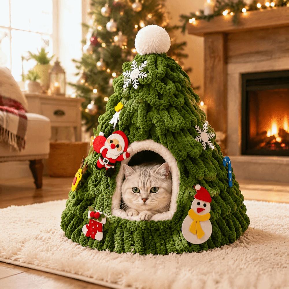 Christmas Tree Design Cat Cave House Warm Cave Bed Xmas Pet Nest Christmas Pet Bed Small Dog Bed