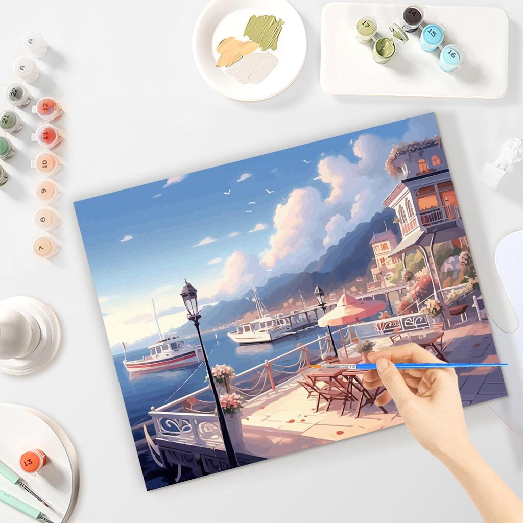Рамка для рисования по номерам, пейзаж, искусство, сделай сам, картина по номерам, гавань, пейзаж, акриловый холст, подарок для домашнего декора, 40x50 см