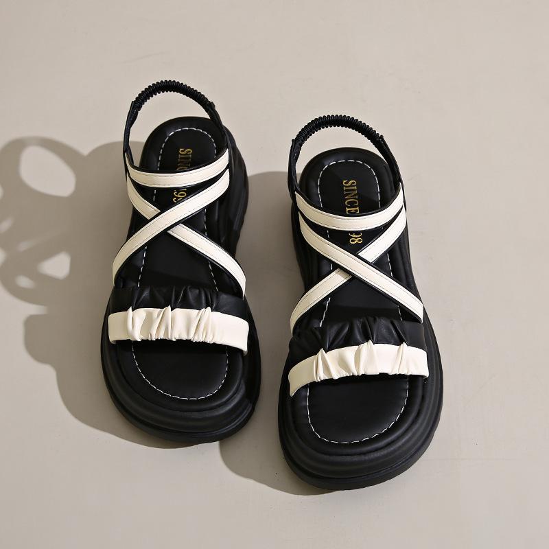 Летняя платформа ниша 2025 новые сандалии фея ветер крест римские шнурки интернет-знаменитость корейская версия сандалии женщина