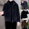 Women Winter Coat Thick Faux Fur Turn-down Collar Short Type Zip-up Cardigan Long Sleeves Cold-proof Outerwear School Outdoor Jacket