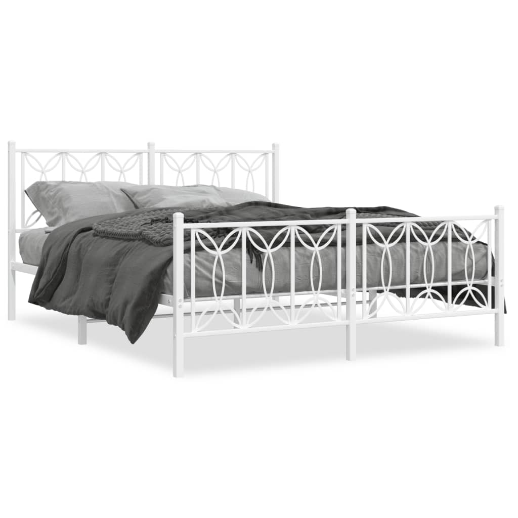 Metal Bed Frame with Headboard and Footboard White 150 x 200 cm