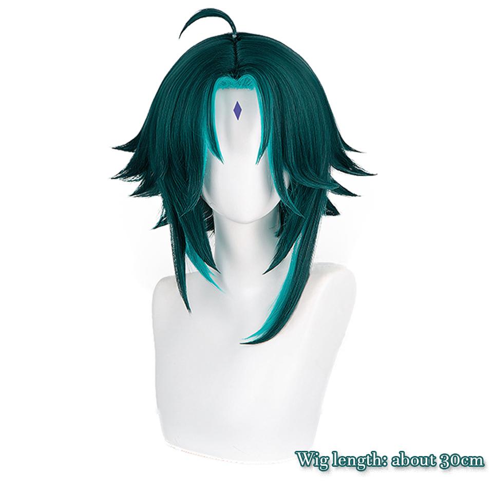 WTB Synthetic Wig Game Dharma Hag -Xiao Genshin Impact Cosplay Cartoon Wig Fluffy High-Gloss Anti-warping Short Hair Wig